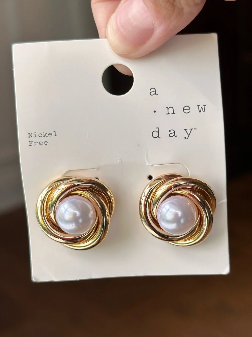 NEW A New Day Gold Pearl Button Earrings
